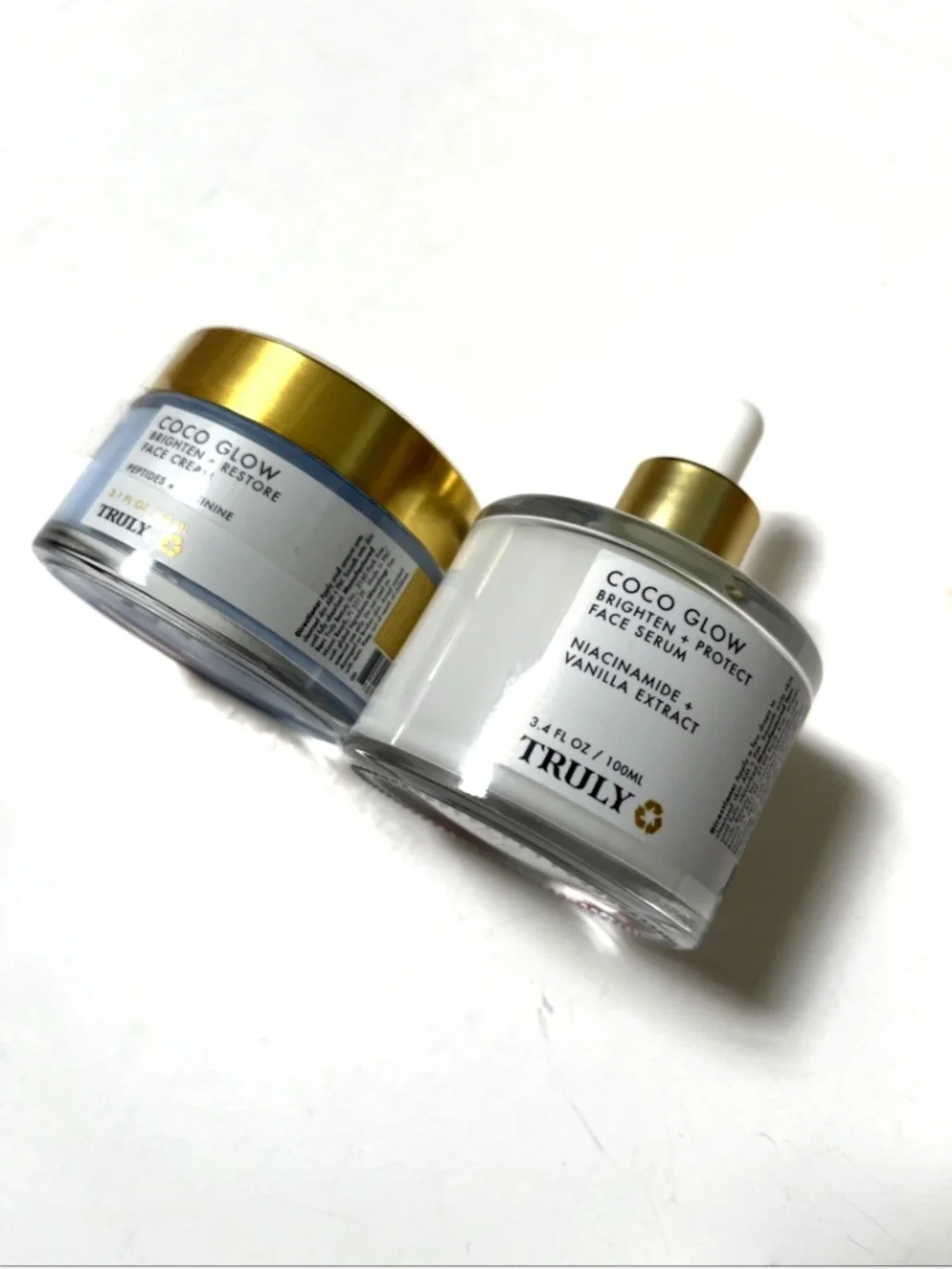 TRULY Coco Glow Serum + Cream 2pc  Duo Vegan Clean Skincare Peptides Vanilla